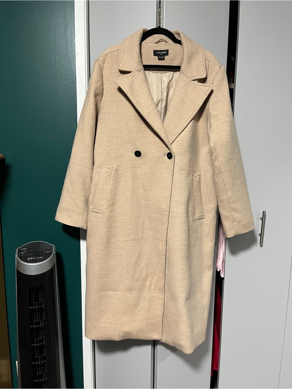 Noize Neutral Beige Double-Breasted Pea Coat